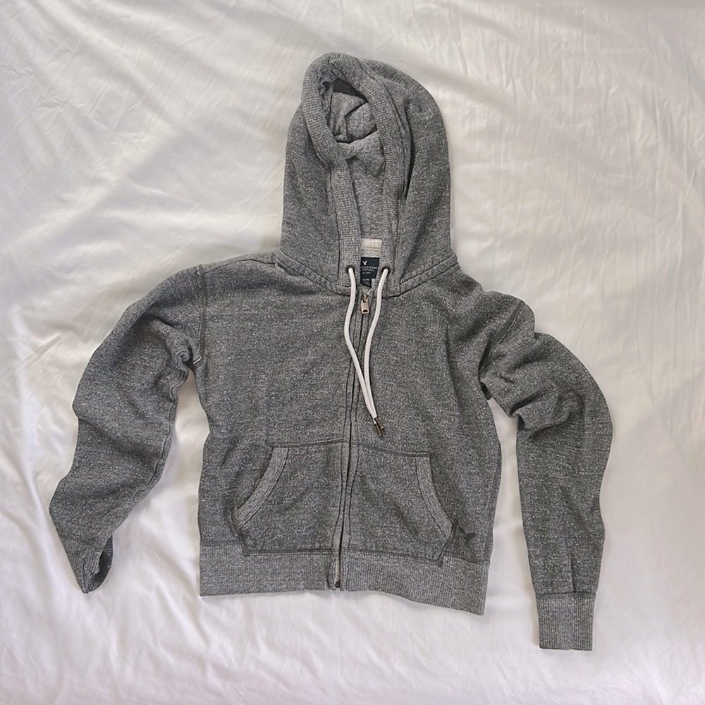 American Eagle dark grey cropped zip-up hoodie